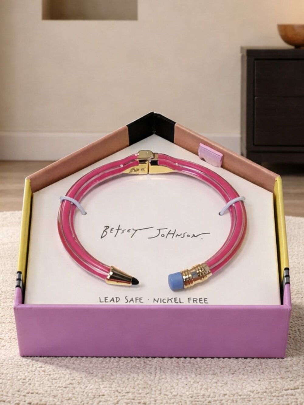 New - Betsey Johnson Clamp-on Pencil Bracelet with Pencil Box